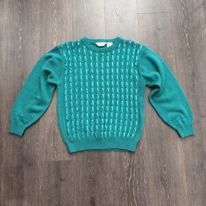 Vintage 90s Blair Boutique Teal Woven Ribbon Sweater Retro Grandma Cottagecore